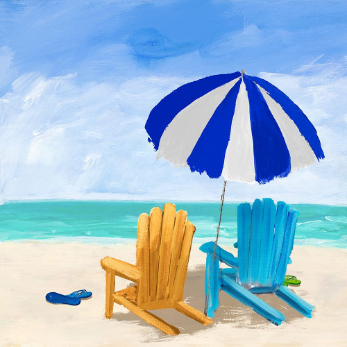 Beach Chairs with Umbrella by Julie DeRice (12 x 12)