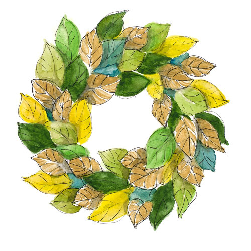Green Metallic Leaf Wreath by Lanie Loreth (24 x 24)