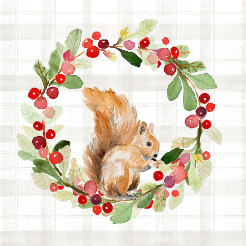Holiday Woodland Wreath on Plaid II by Lanie Loreth (24 x 24)