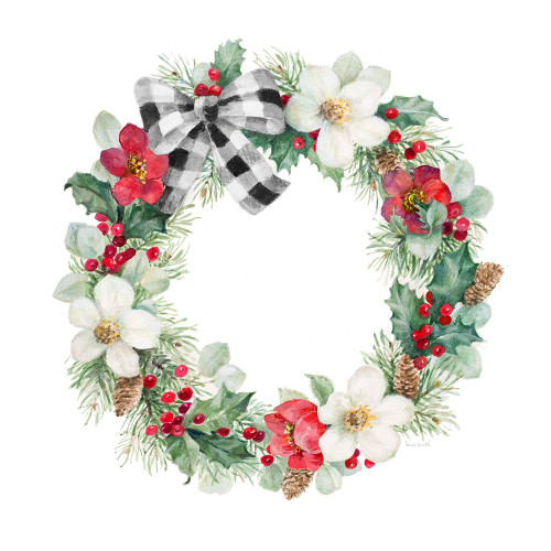 Christmas Red Rose Holly Pine Wreath by Lanie Loreth (24 x 24)