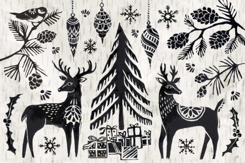 Woodcut Christmas I by Daphne Brissonnet (24 x 18)