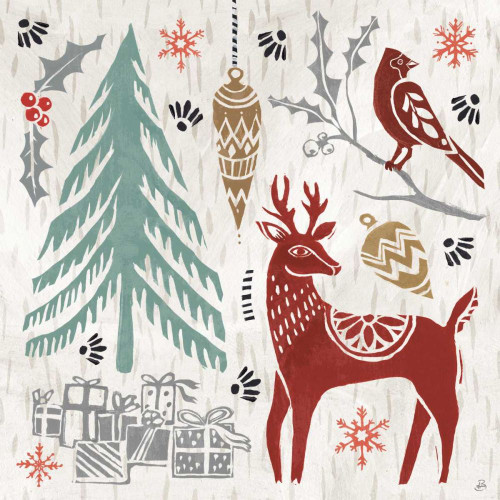 Woodcut Christmas V Color by Daphne Brissonnet (24 x 24)