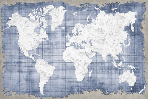 Blue World Map by Kimberly Allen (24 x 18)