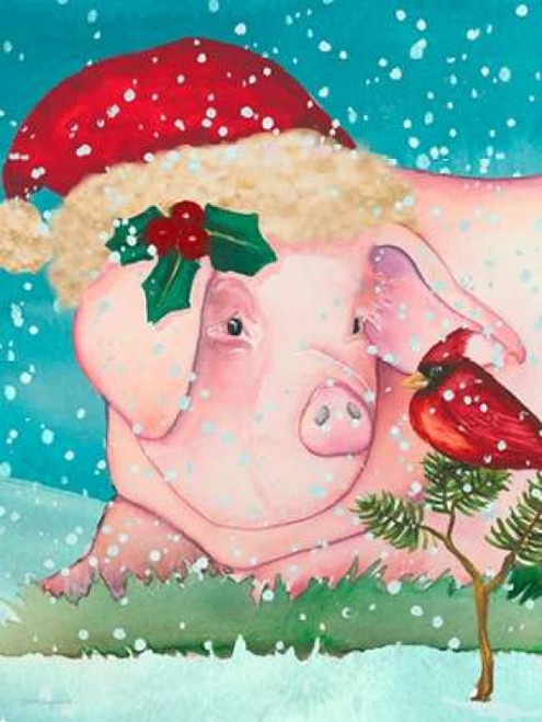 Sir Christmas Pig Poster Print by Laurie Korsgaden (9 x 12)