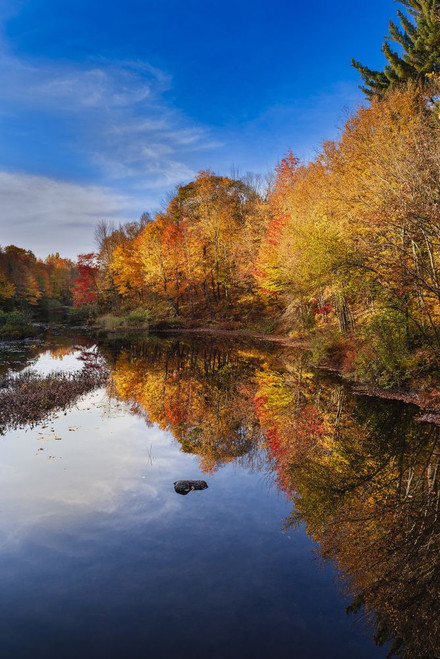 Lake Noel and autumn colours in the Laurentides of Quebec; Quebec, Canada Poster Print by Alberto Biscaro (13 x 20)