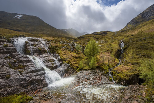 Waterfall in the Scottish Highlands with cloudy sky in Scotland, United Kingdom Poster Print by Raimund Linke (19 x 12)