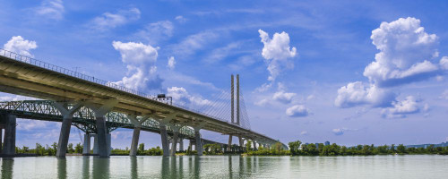 Samuel De Champlain Bridge over the St. Lawrence River; Montreal, Quebec, Canada Poster Print by Alberto Biscaro (34 x 13)