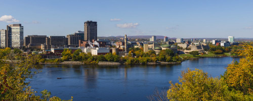 View Of Hull, sector of the Canadian National Capital Region, the Canadian Museum Of History and the Ottawa River; Gatineau, Quebec, Canada Poster Print by Alberto Biscaro (34 x 13)