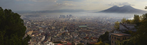 A view of Naples and Mt Vesuvius from Castel Sant'Elmo, Naples, Italy.; Naples, Italy. Poster Print by Nigel Hicks (26 x 8)