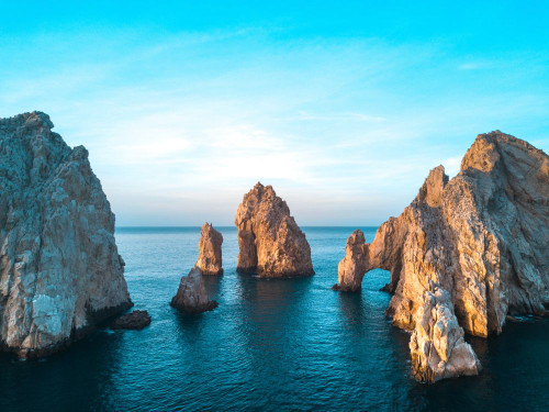 Dramatic rock formations and Arcos de Cabo San Lucas (Arch of Cabo San Lucas) on the coast at Lands End at sunset; Cabo San Lucas, Baja California Sur, Mexico Poster Print by Ben Horton (16 x 12)
