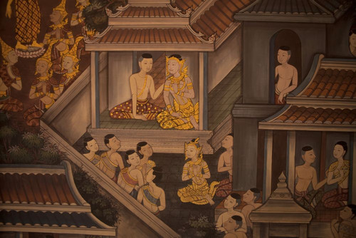 Wall mural detail in the Wat Pho temple in Thailand; Bangkok, Thailand Poster Print by Ben Horton (18 x 12)