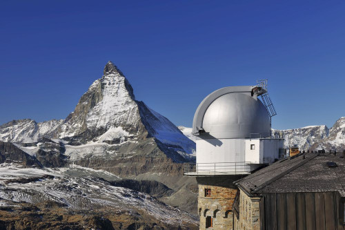 Gornergrat Astronomical Observatory and Hotel with Matterhorn, Zermatt, Alps, Valais, Switzerland Poster Print by Raimund Linke (19 x 12)