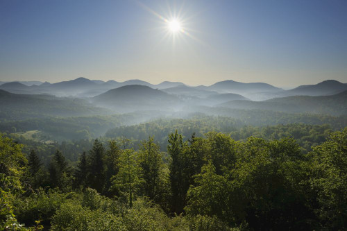 Sun over Mountains, Vorderweidenthal, Pfalzerwald, Rhineland-Palatinate, Germany Poster Print by Raimund Linke (19 x 12)