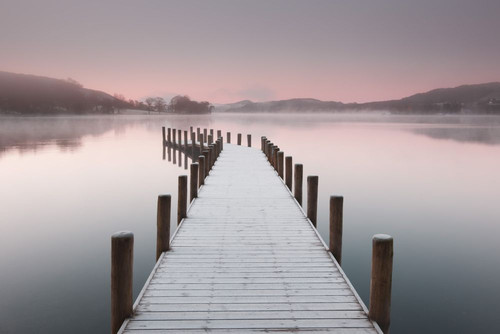 Frost Covered Dock on Misty Morning, Lake District National Park, Cumbria, England Poster Print by Jeremy Walker (17 x 11)