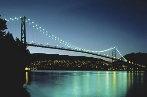 Lion's Gate Bridge at Dusk Vancouver, British Columbia Canada Poster Print by J. A. Kraulis (17 x 11)