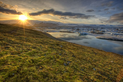 Sunset Over Tundra And The Glacial Lagoon, Near Jokulsarlon, Southern Iceland Poster Print by Robert Postma (17 x 11)