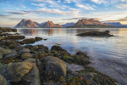 The mountains of the Strandir Coast near the town of Djupaik, with the sunset illuminating the awesome landscape; Djupavik, West Fjords, Iceland Poster Print by Robert Postma (19 x 12)