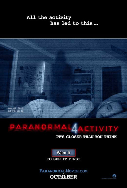 Paranormal Activity 4 Movie Poster Print (11 x 17) - Item # MOVIB67405 Paranormal Activity 4 Movie Poster Print (11 x 17) - Item # MOVIB67405