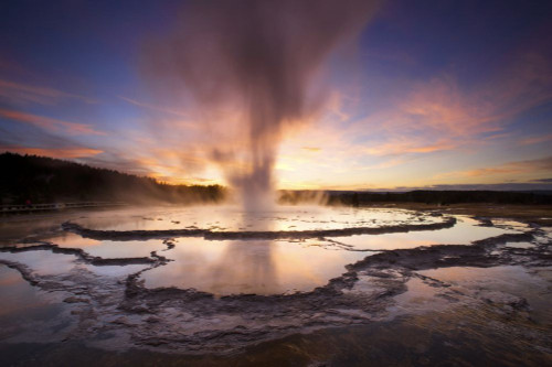 Great Fountain Geyser, Lower Geyser Basin, Yellowstone National Park, Wyoming, USA; Wyoming, United States of America Poster Print by Michael Melford (17 x 11)