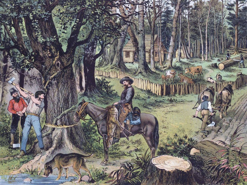 A German settlement in 19th century America.  After a work by F.J. Schreiber. Poster Print by Ken Welsh (17 x 13)