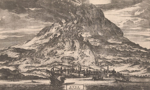 Eruption of Mt. Etna volcano, Sicily, Italy in 1726.  After an 18th century work by an anonymous artist. Poster Print by Ken Welsh (18 x 11)