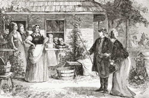 A Mormon man brings home another wife.  After a 19th century illustration by an unidentified artist. Poster Print by Ken Welsh (17 x 11)