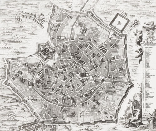 Map of Milan, Italy, 1726.  After an 18th century print by Daniel Stopendaal. Poster Print by Ken Welsh (16 x 14)