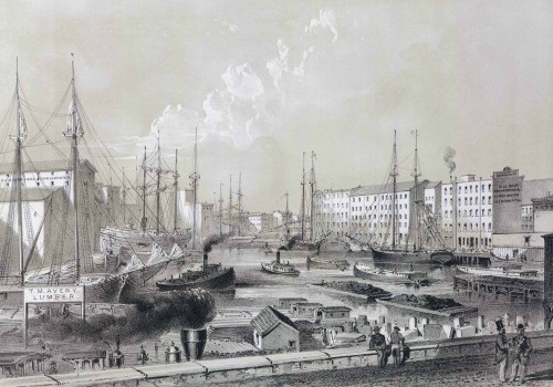 The junction of the Chicago river circa 1866.  After a work by Louis Kurz. Poster Print by Ken Welsh (18 x 12)