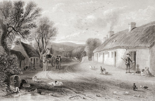 Robert Burns's cottage, Alloway, South Ayrshire, Scotland.  Robert, or Rabbie Burns, 1759 - 1796, Scotland's national poet.  After a work by David Octavius Hill. Poster Print by Ken Welsh (17 x 11)