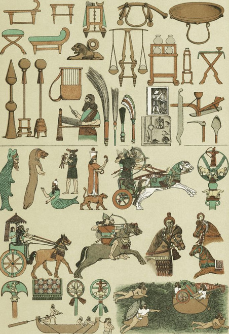 Assyrian artifacts of war.  After a late 19th century work by Friedrich Hottenroth. Poster Print by Ken Welsh (11 x 17)