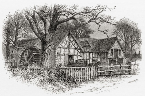 The 16th century Rossett Mill, Wrexham, Wales, seen here in the 19th century.  From Welsh Pictures, published 1880. Poster Print by Ken Welsh (18 x 12)