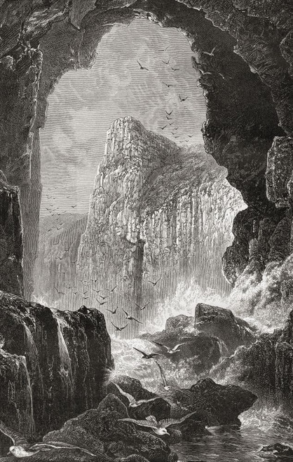 The Lydstep Cavern, Pembrokeshire, Wales, seen here in the 19th century.   From Welsh Pictures, published 1880. Poster Print by Ken Welsh (11 x 18)
