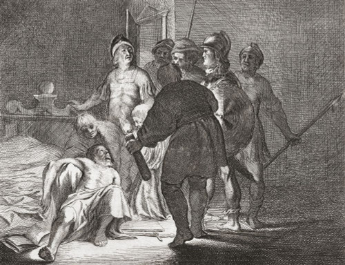 The Death of Cato the Younger.  Marcus Porcius Cato, 95 BC - 46 BC.  Roman Republican senator who committed suicide after setbacks in Caesar's Civil War.  After an  18th century print. Poster Print by Ken Welsh (17 x 13)