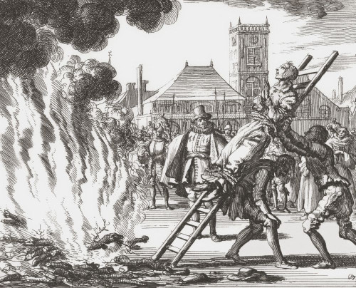A witch condemned to be burned alive in 16th century Holland.  After a 17th century work by Jan Luyken. Poster Print by Ken Welsh (17 x 14)