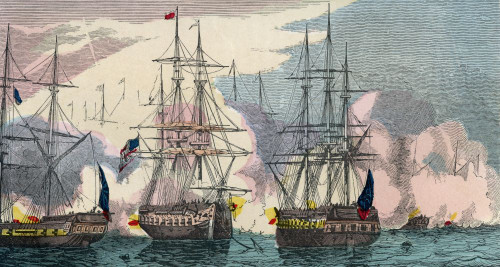 The Battle of Plattsburgh, aka the Battle of Lake Champlain - Macdonough's victory, 6�11 September 1814.  From An Illuminated History of North America, from the earliest period to the present time, published 1860. Poster Print by Ken Welsh (20 x 11)