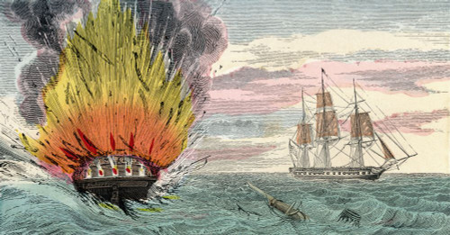 Capture of the HMS Guerriere by the USS Constitution, during The War of 1812. From An Illuminated History of North America, from the earliest period to the present time, published 1860. Poster Print by Ken Welsh (21 x 11)