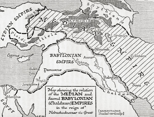 Map showing the relation of the Median and second Babylonian (Chaldaean) Empires.  From A Short History of the World, published c.1936 Poster Print by Ken Welsh (16 x 12)