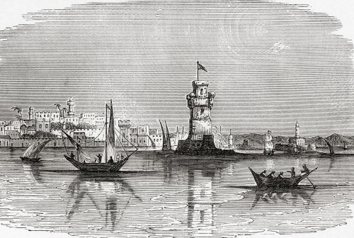 The harbour, Rhodes, Greece.  From A Popular History of Greece, published 1887. Poster Print by Ken Welsh (18 x 12)