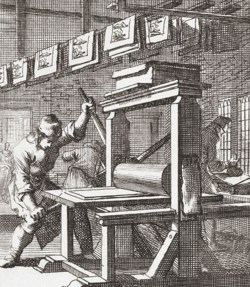 A plate printer at work in the late 17th century.  After a work by Jan Luyken. Poster Print by Ken Welsh (14 x 16)