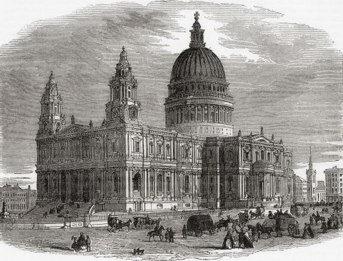 St Paul's Cathedral, London, England, seen here in the 19th century.  From Cassell's Illustrated History of England, published c.1890. Poster Print by Ken Welsh (16 x 12)