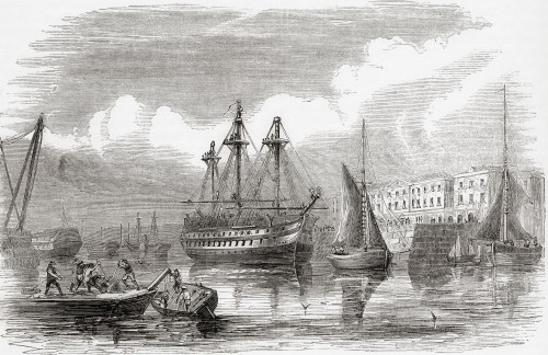 Plymouth, Devon, South West England, seen here in the 19th century.  From Cassell's Illustrated History of England, published c.1890. Poster Print by Ken Welsh (18 x 12)