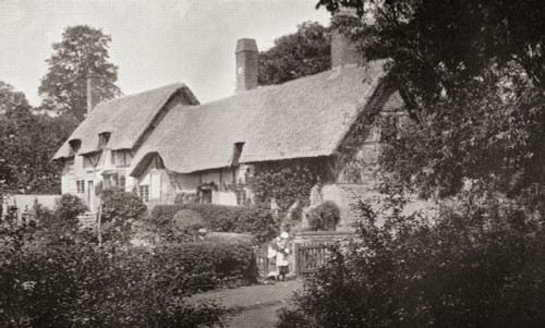 Anne Hathaway's cottage, Shottery, Warwickshire, England.  Anne Hathaway c. 1555/56 � 1623.  Wife of William Shakespeare.  From International Library of Famous Literature, published c.1900 Poster Print by Hilary Jane Morgan (18 x 10)
