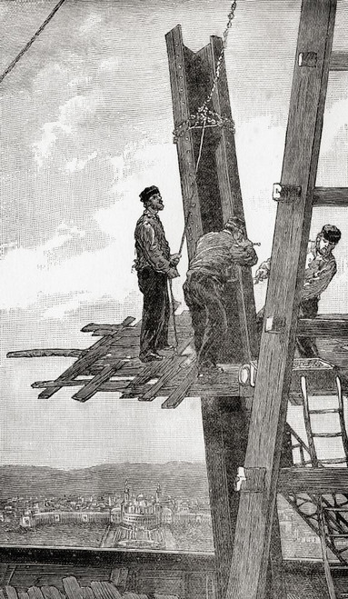 Workers placing a girder in position on the Eiffel Tower, Champ de Mars, Paris, France, late 19th century.  From Great Engineers, published c.1890 Poster Print by Ken Welsh (11 x 19)