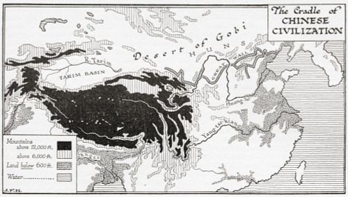 Map showing the cradle of Chinese civilization.  From the book Outline of History by H.G. Wells, published 1920. Poster Print by Ken Welsh (20 x 11)