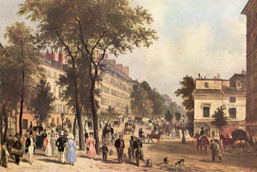Les Grands Boulevards, from Le Boulevard des Italiens in the direction of Le Boulevard Montmartre, Paris, France in the 19th century.  After the painting by J. Canella. From L'Illustration, published 1936. Poster Print by Hilary Jane Morgan (17 x 11)