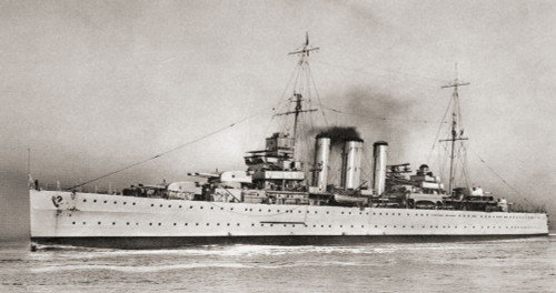 EDITORIAL ONLY  HMS Kent, a County-class heavy cruiser.  From British Warships, published 1940 Poster Print by Hilary Jane Morgan (21 x 11)