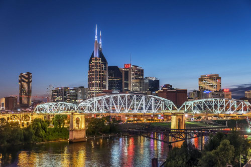 Nashville city skyline at dusk. Poster Print by Loop Images Ltd. (17 x 11)