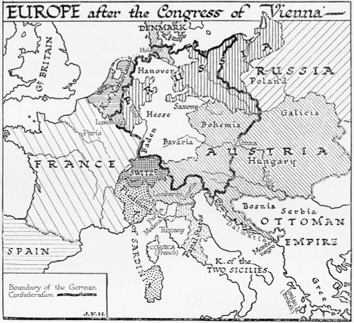 Map of Europe after the Congress of Vienna, 1814-1815.  From the book Outline of History by H.G. Wells, published 1920. Poster Print by Ken Welsh (15 x 14)