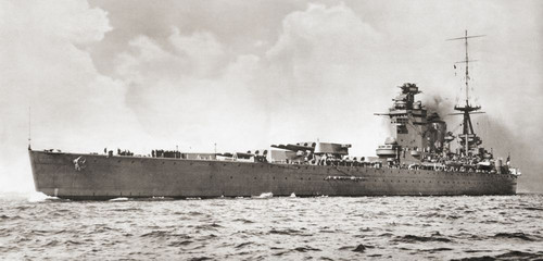 EDITORIAL HMS Nelson, flagship of the home fleet at the outbreak of WWII. Poster Print by Hilary Jane Morgan (22 x 10)