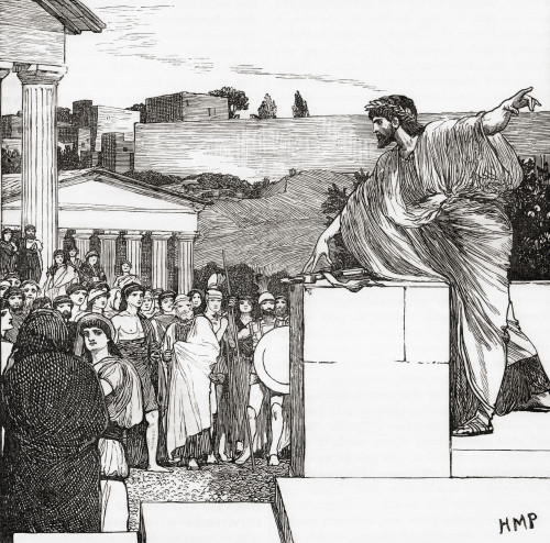 An oration of Demosthenes.  Demosthenes, 384 � 322 BC.  Greek statesman and orator of ancient Athens.  From Cassell's Universal History, published 1888. Poster Print by Ken Welsh (15 x 15) An oration of Demosthenes.  Demosthenes, 384 � 322 BC.  Greek statesman and orator of ancient Athens.  From Cassell's Universal History, published 1888. Poster Print by Ken Welsh (15 x 15)